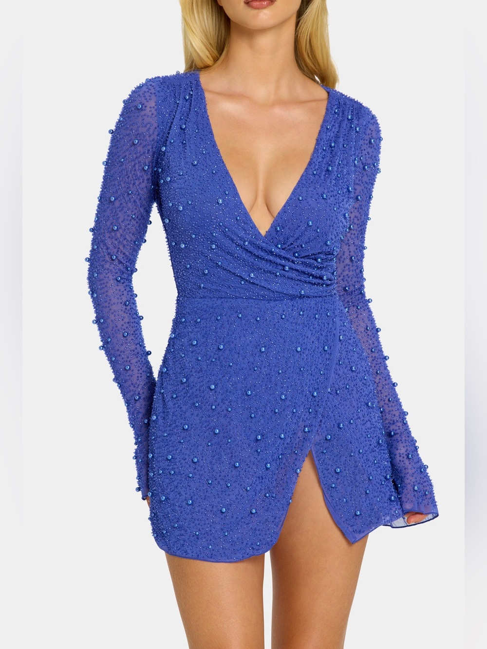 Princess Polly Chelsea Embellished Wrap Over A-Line Mini Dress Sapphire